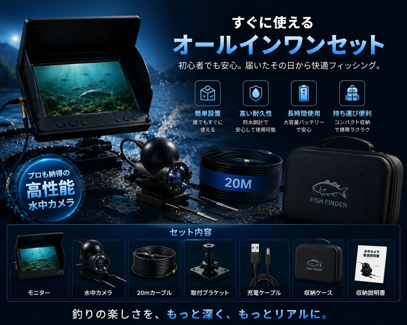 HD水中フィッシングカメラ|4.3インチIPSモニター・赤外線ナイトビジョン搭載