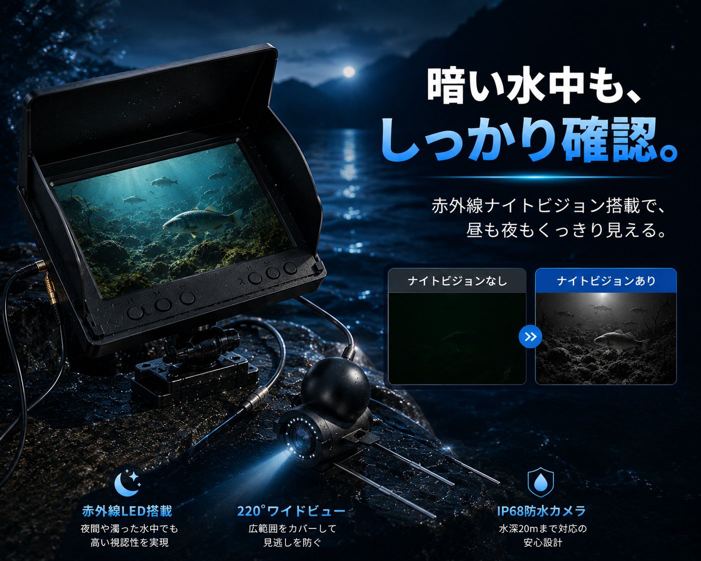 HD水中フィッシングカメラ｜4.3インチIPSモニター・赤外線ナイトビジョン搭載